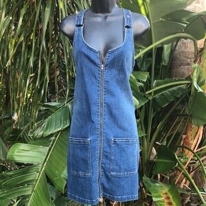 Zip front overall denim dress